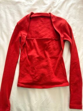 Zara Red Long-Sleeve Open-Neck Tee